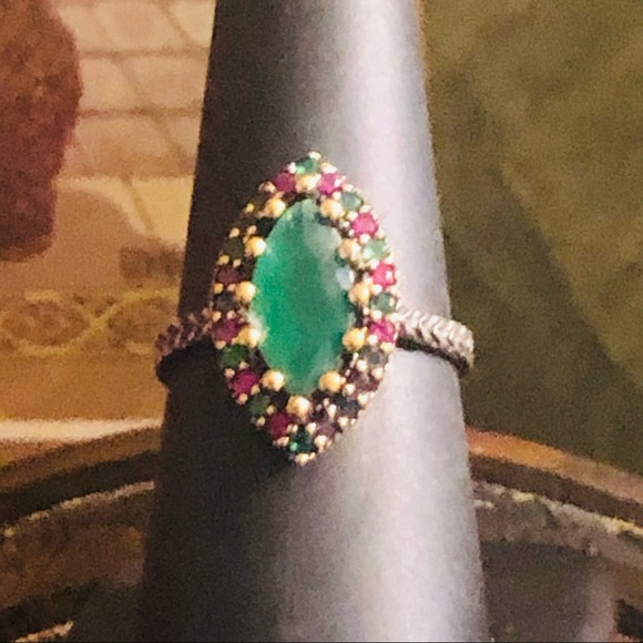 🌺Beautiful Emerald & Ruby GP/925 Marquise Ring! - Picture 7 of 13